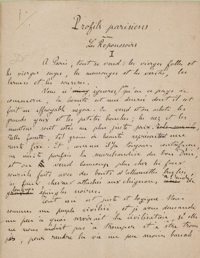 ZOLA Émile (1840-1902). 
MANUSCRIT autographe signé « Emile Zola », Profils parisiens....
