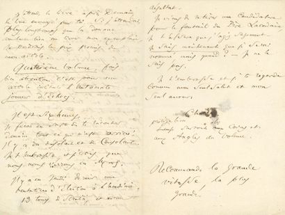 BAUDELAIRE Charles (1821-1867). 
L.A.S. "Charles", Monday evening [10 February 1862],...