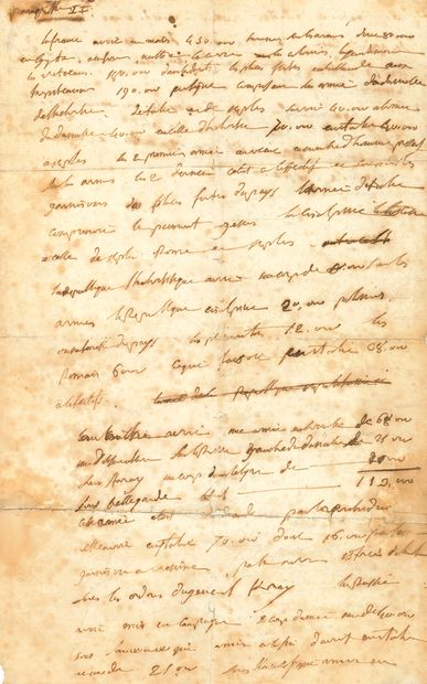 NAPOLÉON Ier (1769-1821) Empereur. 
MANUSCRIT autographe ; 1 page et demie in-fol....