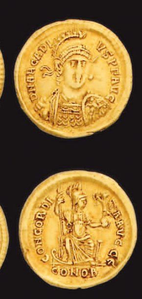 null MONNAIES BYZANTINES Arcadius (383-408) : Solidus, 4,41 gr. Son buste de face,...