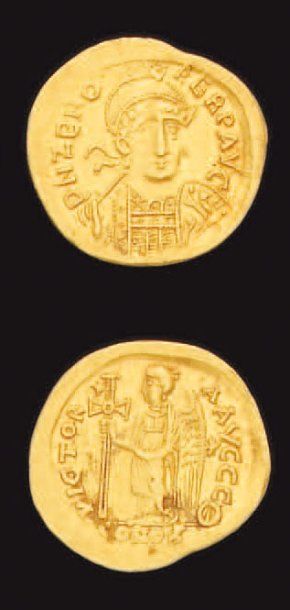 null MONNAIES BYZANTINES Zénon (474-491) : Solidus. Son buste armé, R/ Victoire à...