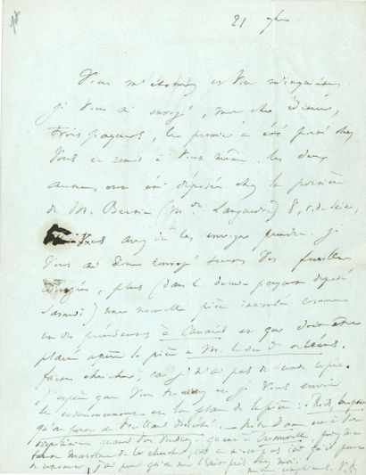 null HUGO Victor (1802-1885).

L.A.S. « V.H. », 21 septembre [1835], à Eugène RENDUEL ;...