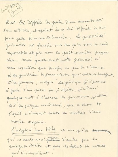 COCTEAU Jean (1889-1963).

3 autograph MANUSCRIPTS...