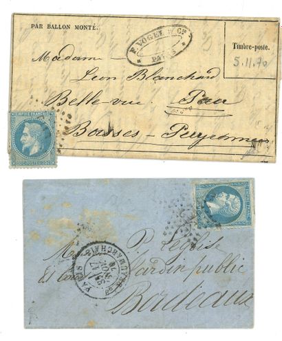 GUERRE DE 1870.

2 lettres par ballon monté,...