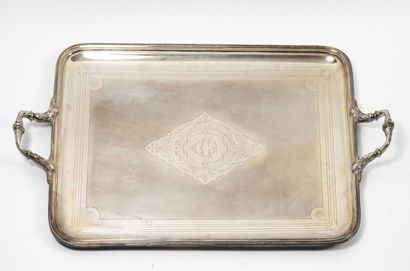 null Large rectangular silver plated tray, side holds with leafy attachments and...