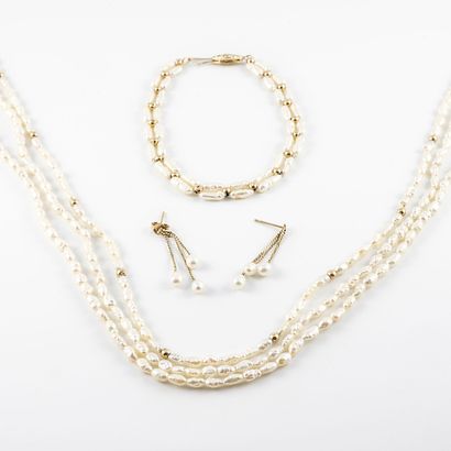 Set of yellow gold (585) and small white...