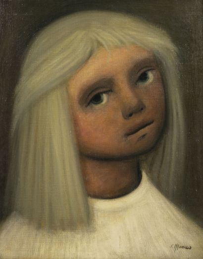 Primaldo MONACO (1921-2004) Portrait de jeune fille, 1963.
Huile sur toile.
Signée...