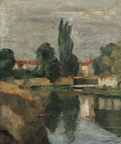Charles KVAPIL (1884-1958) Bord de rivière, 1933.
Huile sur toile. 
Signée et datée...
