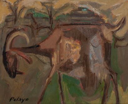 Orlando PELAYO ENTRIALGO (1920-1990) La chèvre.
Huile sur papier marouflé sur toile.
Signée...