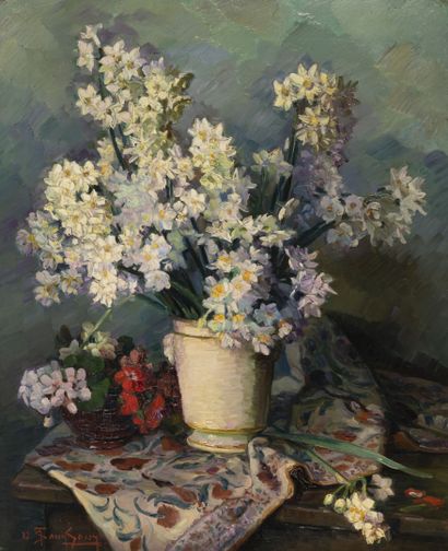 Sany SASSY (XIXème -XXème siècle) Still life with a bunch of daffodils, 1933.
Oil...