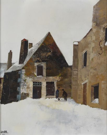 Georges HOSOTTE (1936). Ruelle sous la neige. Irancy.1979.
Huile sur toile.
Signée...