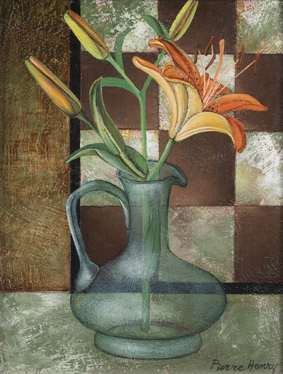 Pierre HENRY (1924-2015) Bouquet de fleurs dans un pichet.
Huile sur toile.
Signée...