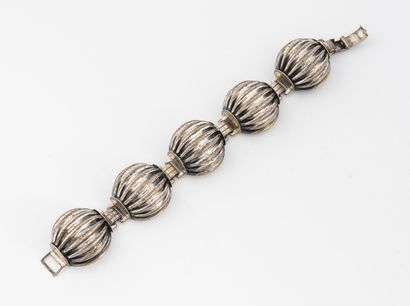 DANECRAFT sterling Bracelet articulé en argent (800) à importants en forme de demi-melon....