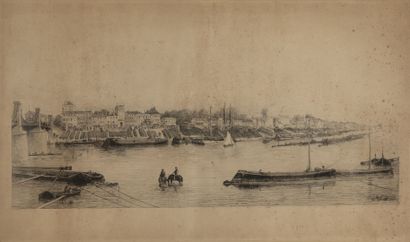 Barge with docks animated with houses.
Print....