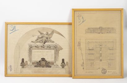 Jules FORMIGE (1879-1960) Two pencil and ink drawings on paper:
- Plan and elevation...