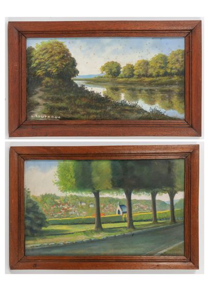 L. TOURNEAU (XXème siècle) Paysages.
Deux pastels sur papier.
Signés en bas à droite...