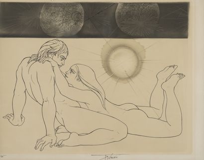 Pierre-Yves TREMOIS (1921 - 2020) Couple with cells.
Lithograph.
Signed lower center....
