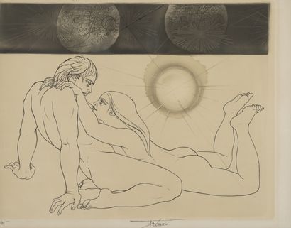 Pierre-Yves TREMOIS (1921 - 2020) Couple aux cellules.
Lithographie.
Signée en bas...