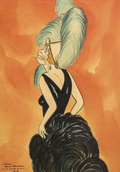 BIB (1888-1966) Femme élégante.
Deux aquarelles sur papier. 
Signées et envois en...