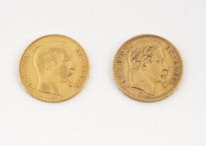 FRANCE Two 20 Francs gold coins, Napoleon III, Paris, 1854 (bare head), 1868 (laurel...