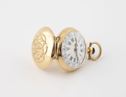 null Yellow gold (750) collar watch. 
Back cover numbered AD. 
White enameled dial,...