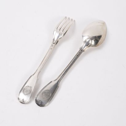 null Silver (950) serving utensil, threaded pattern, later figured A.B. in a laurel...