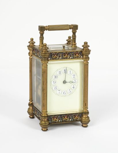 null Officer's clock with brass cage in the form of fluted columns surmounted by...