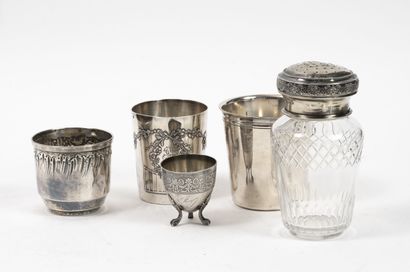 null Silver lot (950 / Minerve) comprising: 
- Two goblets decorated with garlands...
