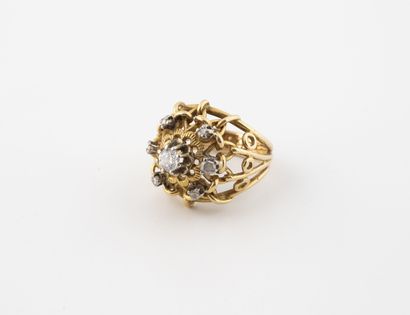 Yellow gold (750) openwork dome ring with...
