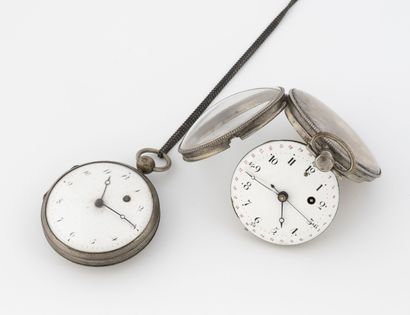 Two silver pocket watches (800) with cock....