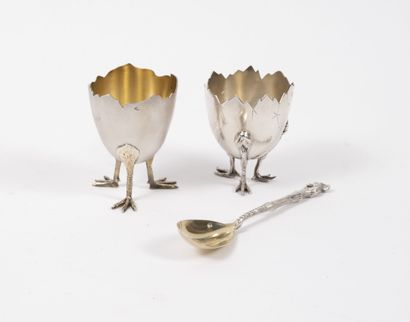 Two silver egg cups (950) polished or brushed...