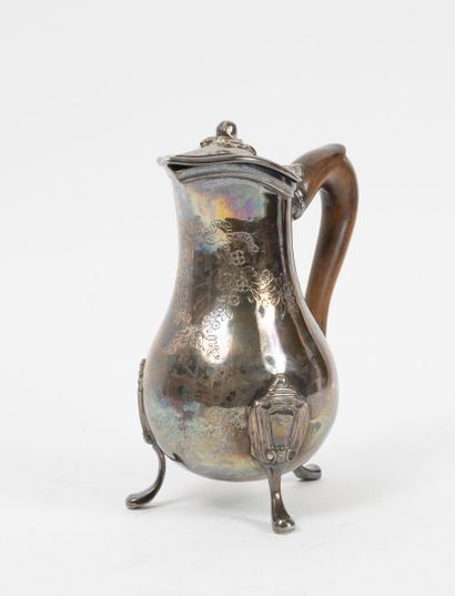 null Small tripod silver coffee pot (950) of baluster form with neck engraved with...