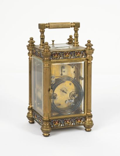 null Officer's clock with brass cage in the form of fluted columns surmounted by...