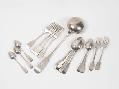 null Set of silver flatware (min. 800), unipla pattern, engraved with coat of arms...