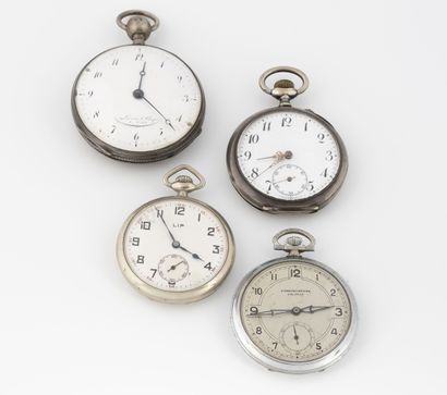 null Silver pocket watch (800).
White enamelled dial, indexes Arabic numerals painted...