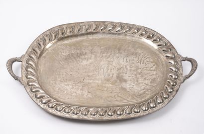 Large oval silver tray (min 800) resting...