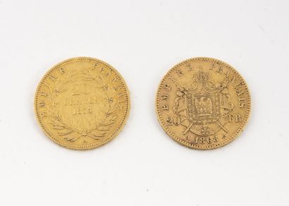 FRANCE Deux pièces de 20 Francs or, Napoléon III, Paris, 1854 (tête nue), 1868 (tête...