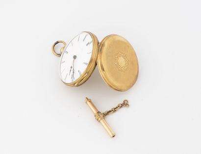 Pocket watch in yellow gold (750). 
Cover...