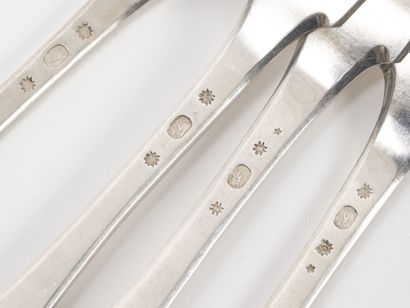 null Set of silver flatware (min. 800), unipla pattern, engraved with coat of arms...