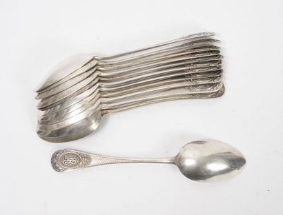 GRANDVIGNE ou BOYER-CALLOT Silver (925) or gilt household set, with spatulas or guilloche...