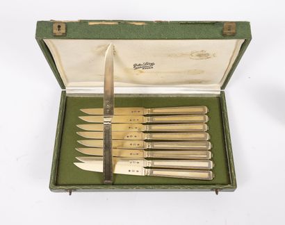 Jean-Jacques LECOMTE, Nine silver (950 / min. 800) gilt fruit knives, with handles...