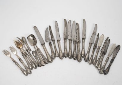 null Lot of pieces with handles in silver (950) filled, including : 
- three flatware...