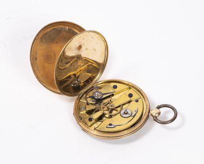 null Pocket watch in yellow gold (750).
Back cover with radiating guilloche background....
