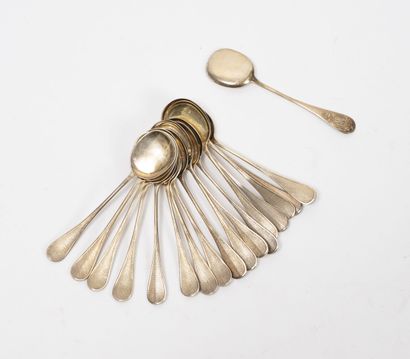 GRANDVIGNE ou BOYER-CALLOT Silver (925) or gilt household set, with spatulas or guilloche...