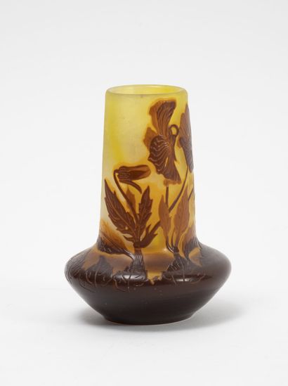 Etablissements GALLE Vase with flat bottom, the swollen flattened body and long cylindrical...