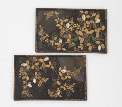 JAPON, fin de la période Meiji (1868-1912) Two small rectangular trays in black and...
