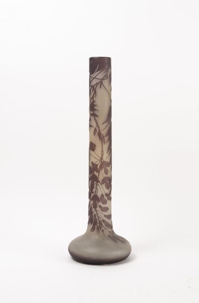 Établissements GALLE Large vase with flattened body and long tubular neck. 
Proof...