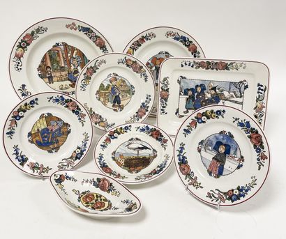 SARREGUEMINES - HANSI (1873-1951) Part of table service in fine earthenware with...