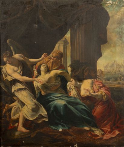 Ecole du XIXème siècle, d'après Simon VOUET (1590-1649) La mort de Didon.
Huile sur...