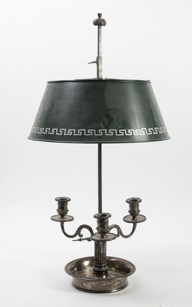 Lamp bouillotte in silver plated brass with...